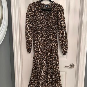 Floral Long Sleeve Dress - Black and Cream